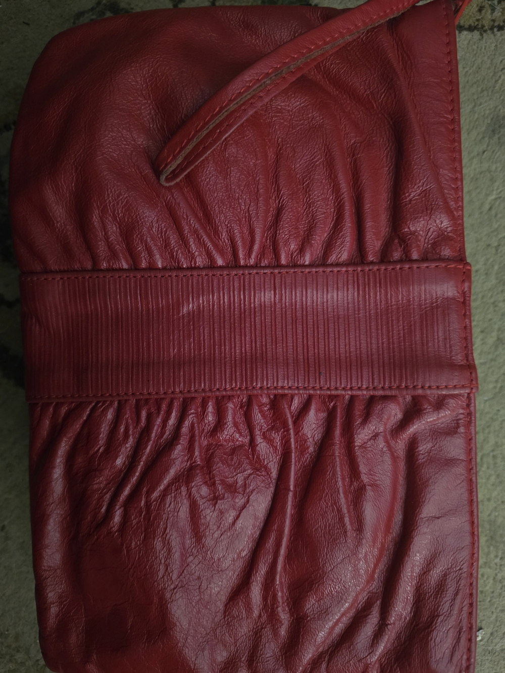 Vintage Genuine Leather Red Ruched Wristlet Clutch